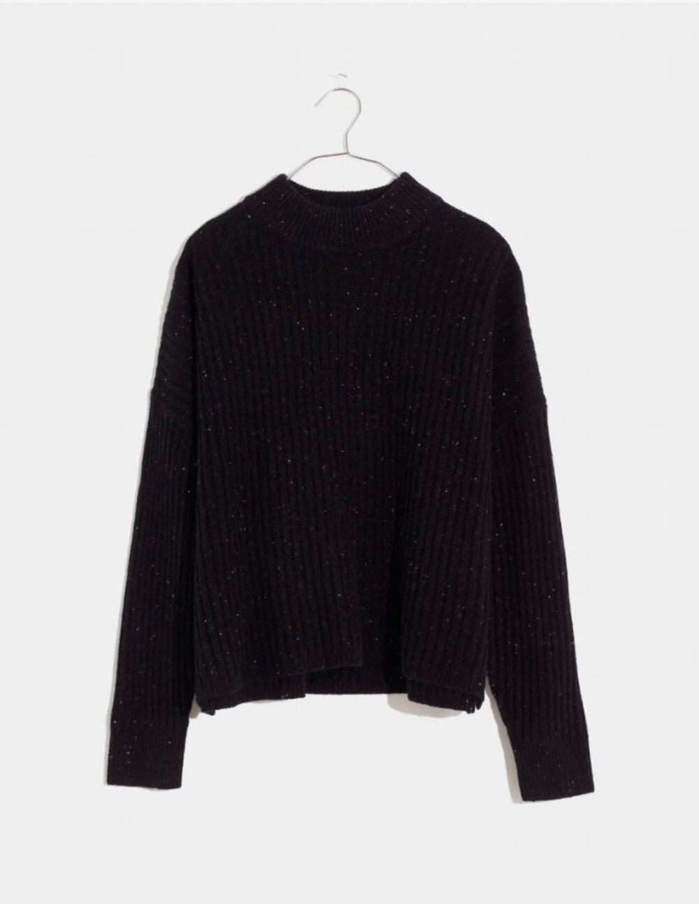 Madewell recycled Cashmere Ribbed Mockneck Sweater XS Black Donegal Flecked